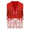 Girls Shiny Sequin Tassel Vest Sleeveless Open Front Fringed Crop Top Waistcoat for Jazz Dance