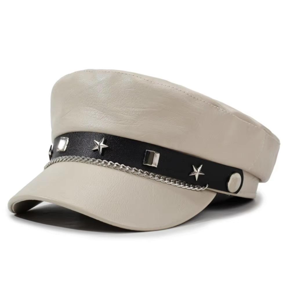 Y2k Star Rivet Beret Punk Octagonal Cap Vintage Flat Top Cap for Girls