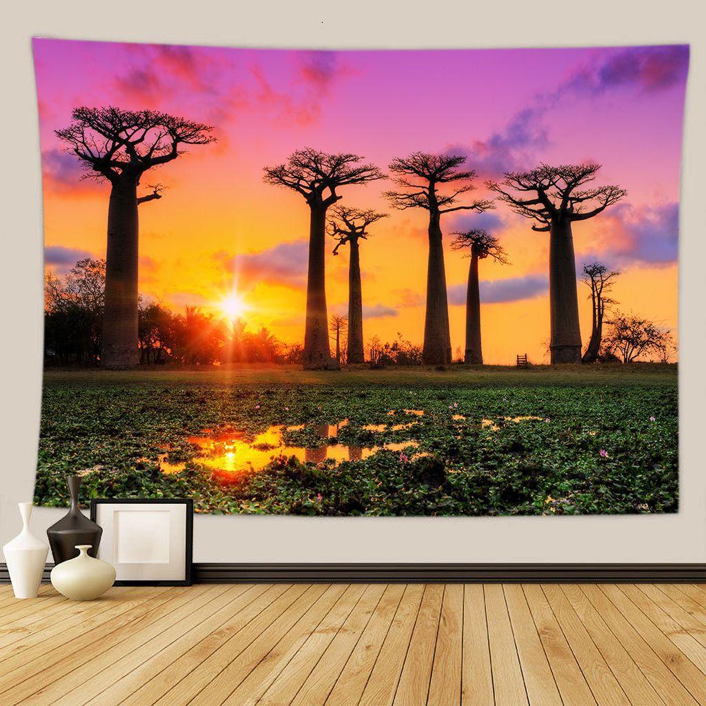 Green Forest Tree Wall Hanging Tapestries Mandala Natural Stream Flower Bedroom Wall Decor Camping Blanket  Dropshipping