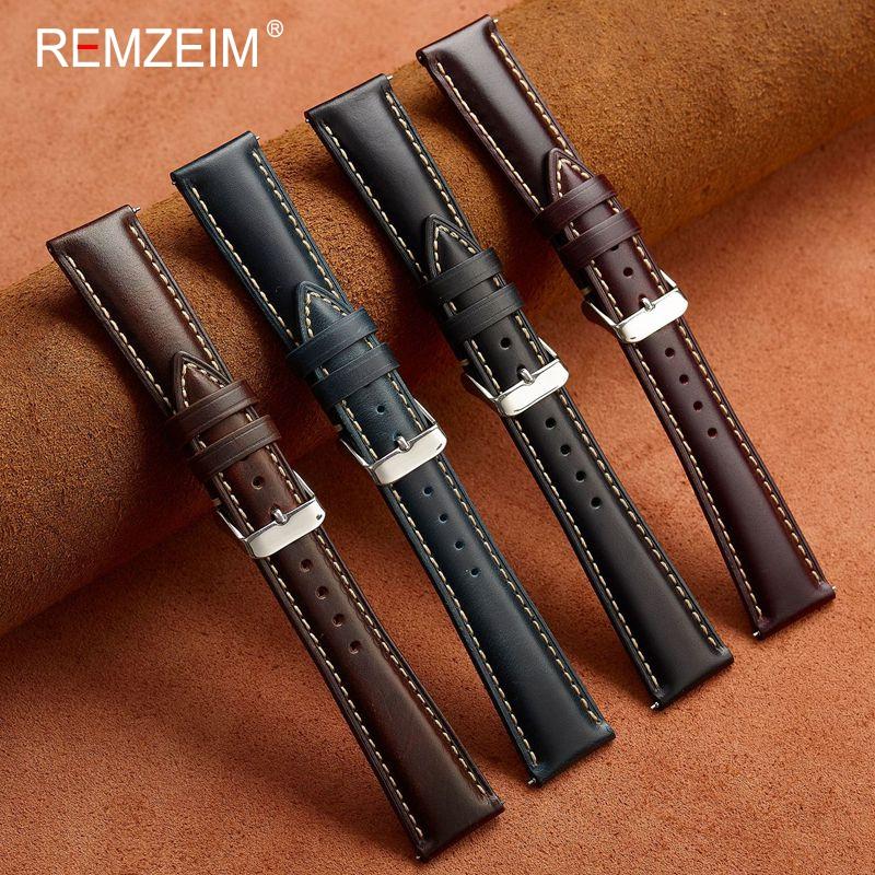 Smooth Leather Smartwatch Strap 18mm 19mm 20mm 21mm 22mm Universal Replacement Watch Band Men's Women's Wristwatch Bracelet