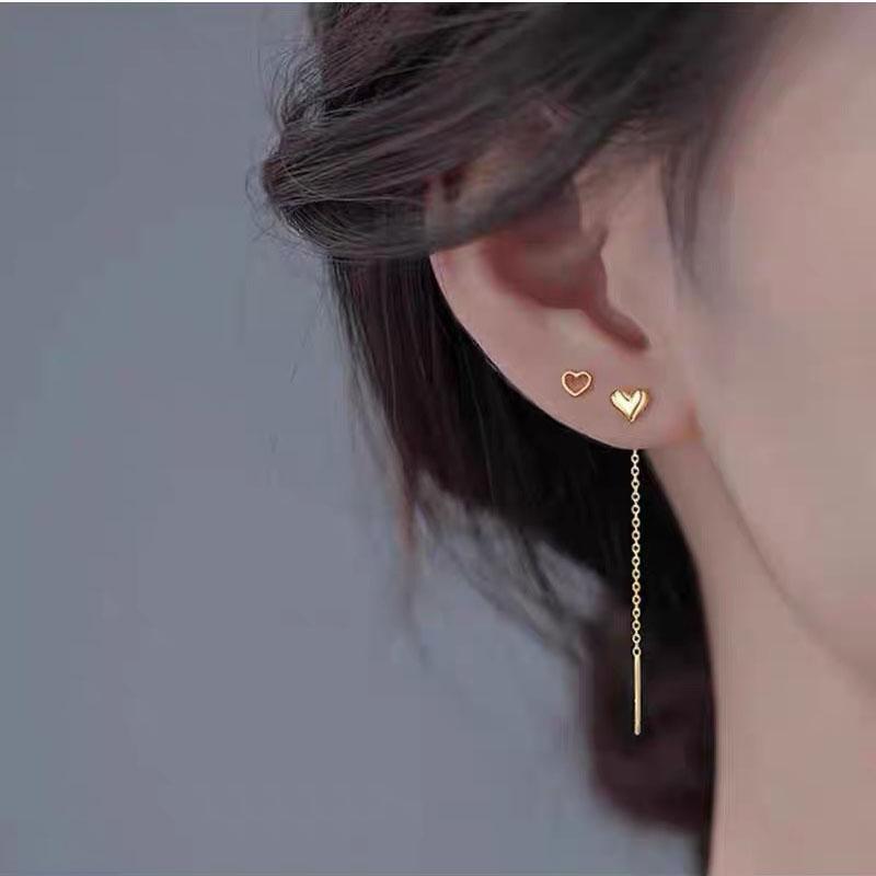 

BF CLUB 925 Sterling Silver Earrings For Women Trendy Heart Long Line Earring Jewelry Prevent Allergy Party Accessories