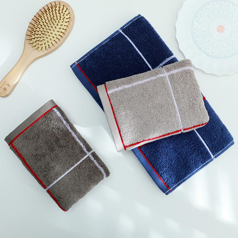 Pure Cotton Towel Lattice Dark 32-strand Cotton Face Towel Moisture-wicking Home Fine Use Mens Checkered Face Wash Towel