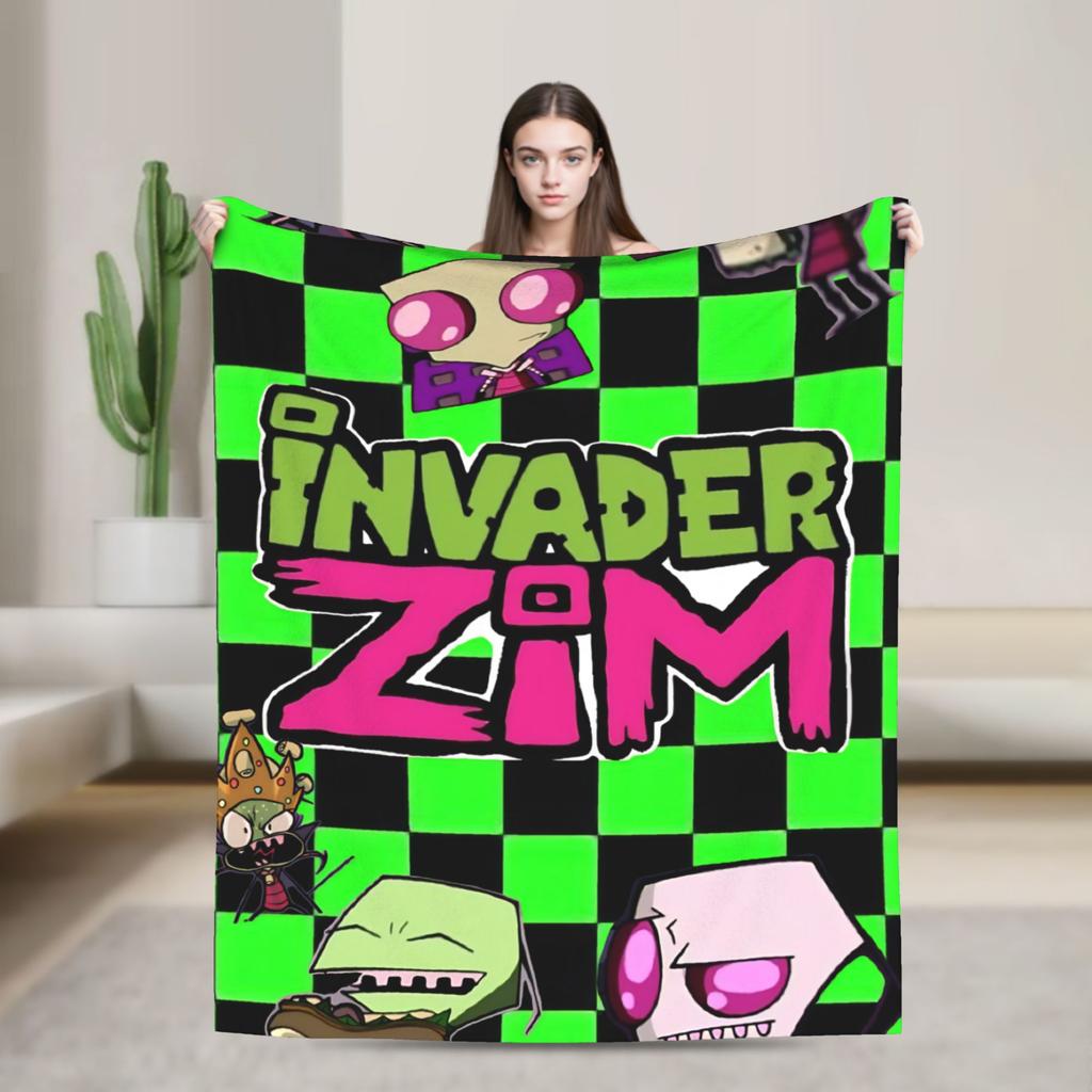 Gir Invader Zim Cartoon  Throw Blanket  Flannel Bedspread For Couch Chair Sofa Bed Funny Sofa Bed Cover