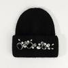 Women Rhinestone Knitted Hat Warm Ski Beanie Cap Crystal Beads Decor Winter Hat