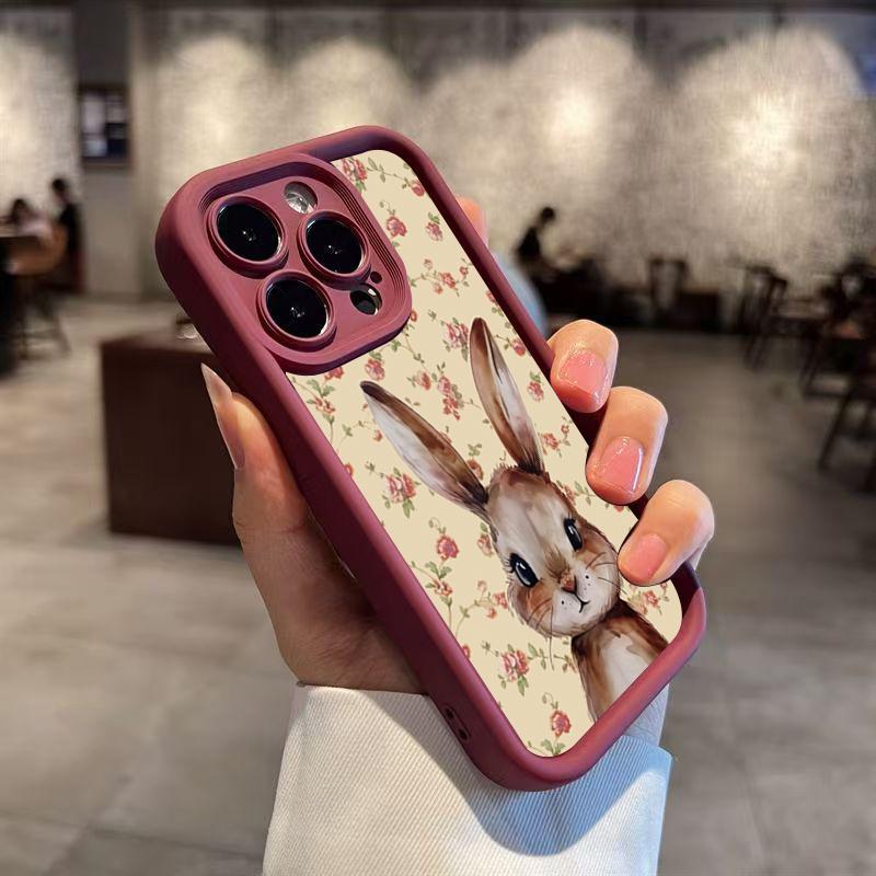 Vintage Cute Floral Rabbit Phone Case For IPhone 17 Air 16 Pro Max 15 14 Plus 13 12 11 Durable Flexible Advanced Soft Ins Cover