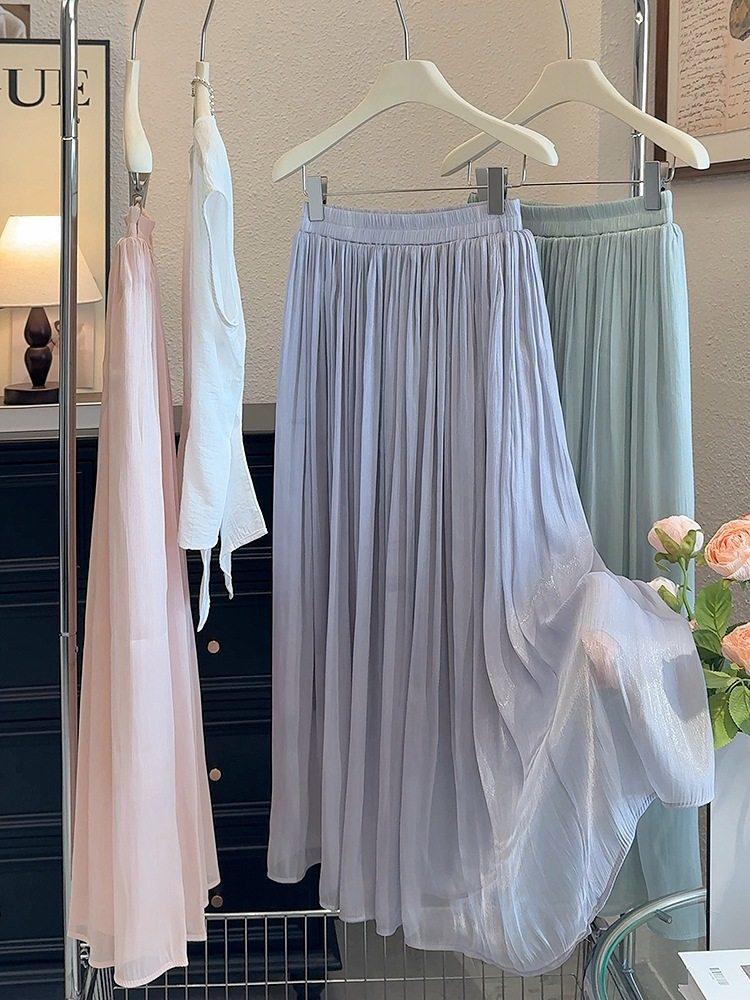 

Super Fairy Long Summer Pearlescent Gauze Skirt for Women, 2026 Resort Style One Size фіолетовий