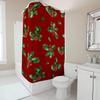 TU Bathroom Shower Curtain Christmas Holiday Festive Decor Red Green Holly Berry Pattern Waterproof Fabric Backdrop for Spa