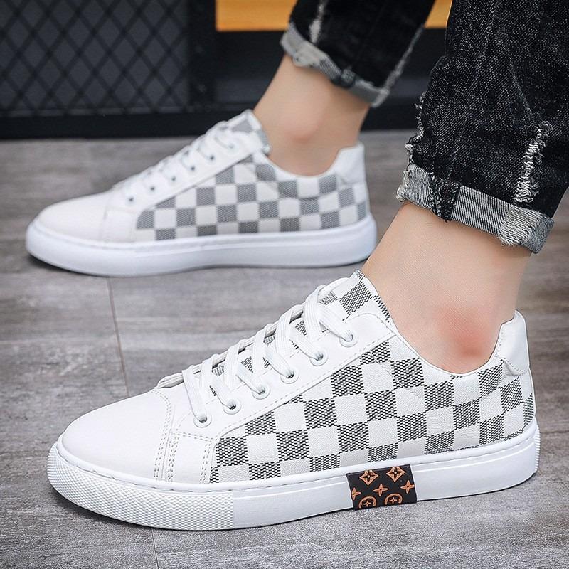 Autumn New Shoes Men's Trendy Shoes Plaid Versatile Men's Shoes White Shoes Men's Sports Board Shoes Trendy Casual