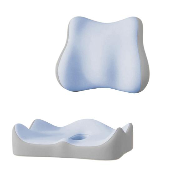 Coussin d'Assise avec Dossier Séparé Coussin en Mousse à Mémoire de Forme avec Soutien Dorsal Coussin de Chaise de Bureau pour Soulagement de la Sciatique Soutien Lombaire Utilisation pour Voyage en Voiture