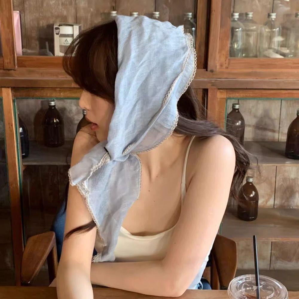 Cotton and Linen Triangular Hair Band Thin Korean Shawl Scarf  Clothing Accessories