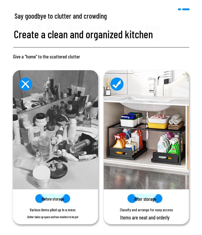 Under-Sink Organizer: Tiered Pull-Out Basket for Kitchen & Bathroom Storage.
