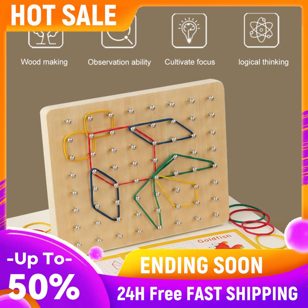 Wooden Geoboard Montessori Toy with Pattern Cards and Rubber Bands Matrix 8x8/7x7 Motor Skills Toy Gift for Boys and Girls