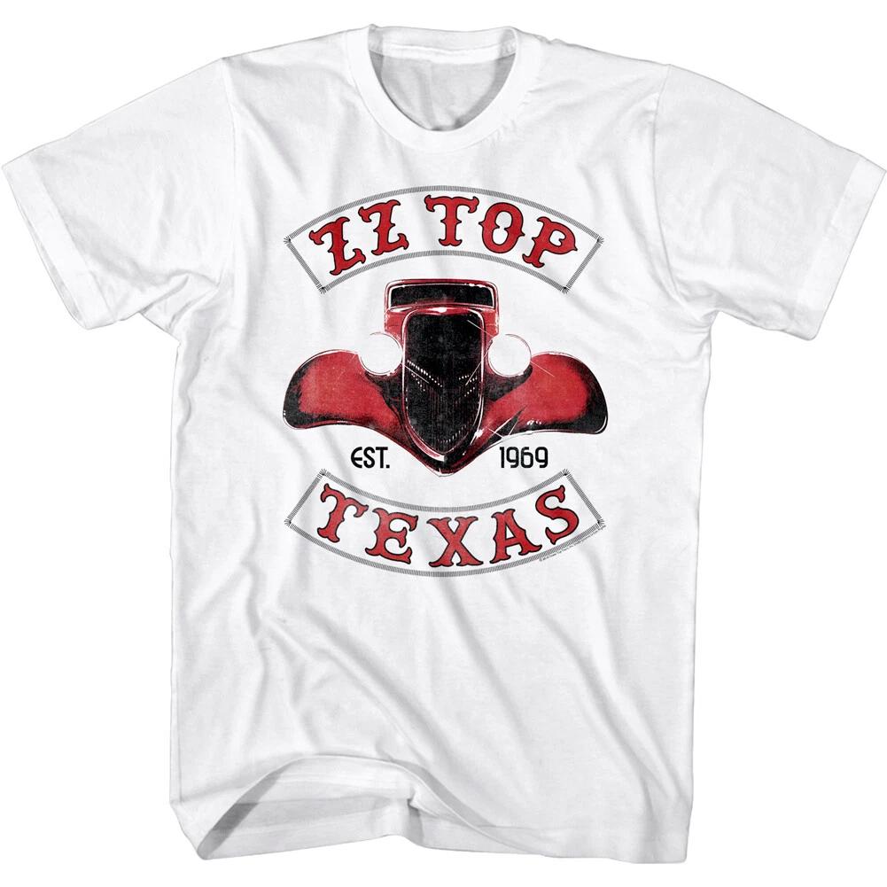 

ZZ Top Eliminator Восток Техаса 1969 Мужская футболка Белая Машина Блюзовый Гитарный Стиль Рок L