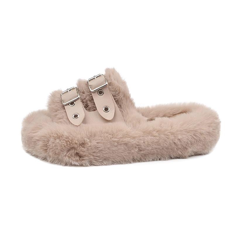 Thick-bottomed fluffy slippers for women's outer wear 2025 new autumn and winter cotton tows Internet celebrity fashion fluffy slippers spring and su