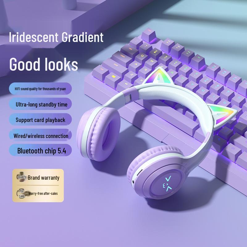 Premium Cat Ear Bluetooth Gaming Headset for Girls - Noise-Canceling, Universal Fit