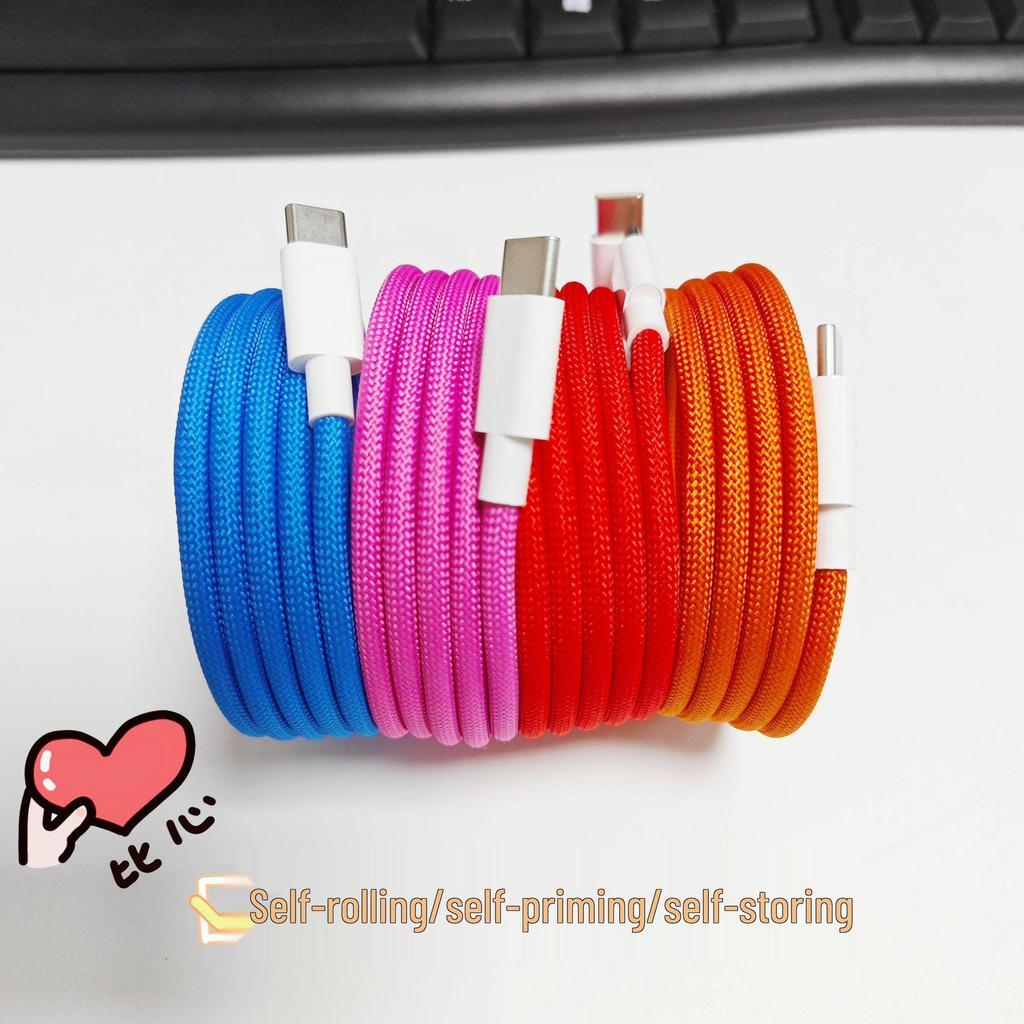 Dual Type-C Fast Charging Colorful Magnetic Woven Data Cable for Android & Apple 15/16.