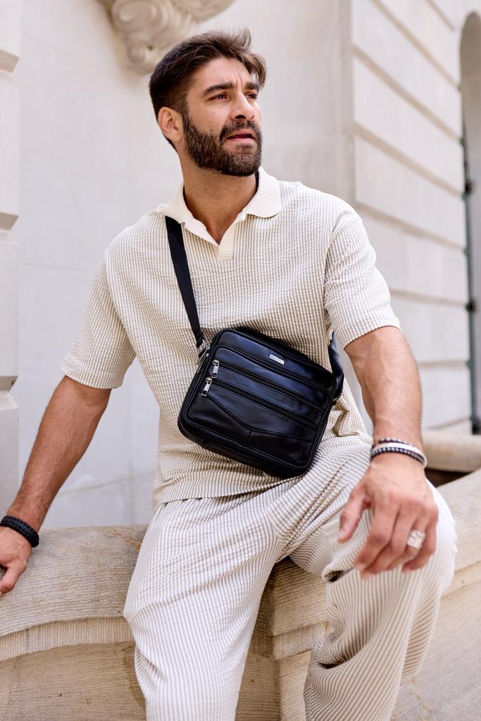 Bolsa de couro masculina R-13204-M-3877 Preta