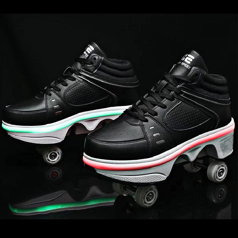 

Double-Row Deform Wheel Automatic Walking Shoes Invisible Deformation Roller Skate 2 in 1 Removable Pulley Skate Skating Parkour EUR42