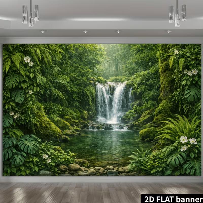 2D Jungle Waterfall Backdrop for Nature, Bohemian and Tropical Themed Photography