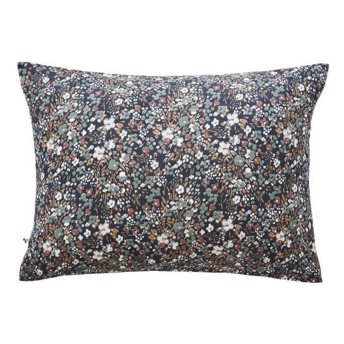 Taie D'oreiller - Capucine - 50 X 70 Cm - Gaze De Coton - Bleu Nuit - Finition Portefeuille
