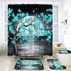 Moon Phase Moonlit Shower Curtain Set Black Celestial Flower Floral Herbs Ivy Surrounded Vines Toilet Lid Cover Bath Mat Rug Set
