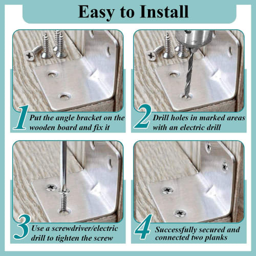 Wopanxye 10-Piece Set of Stainless Steel L-Shaped Shelf Brackets, Fixing Plates, Flat, Wooden Furniture, Kitchen Cabinets, 90-Degree Right Angle, L-Sh