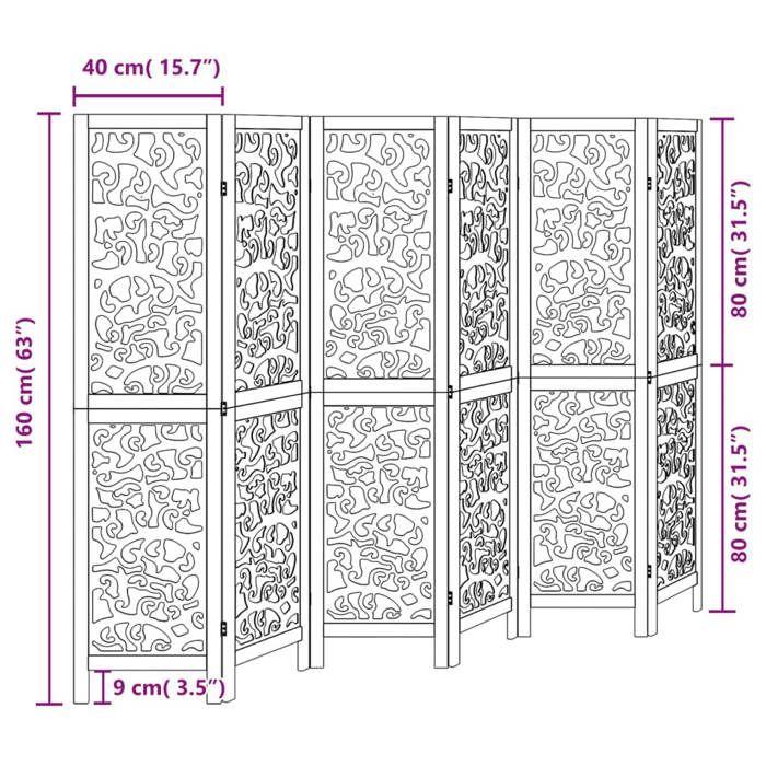 VidaXL Cloison de séparation 6 panneaux noir bois de paulownia massif, écran d'intimité, panneau de séparation de pièce, 358761