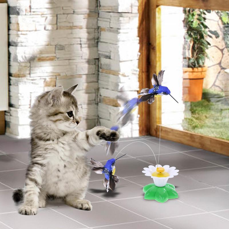 Automatisches elektrisches rotierendes Katzenspielzeug Bunter Vogel Tierform Kunststoff Lustig Haustier Hund Kätzchen Interaktives Spielzeug Haustierspielzeug