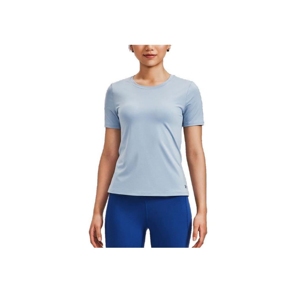 Under Armour Rush Solid Back Mesh Crew Neck Short Sleeve T-Shirt Women Tops Harbor-Blue 1379043-465