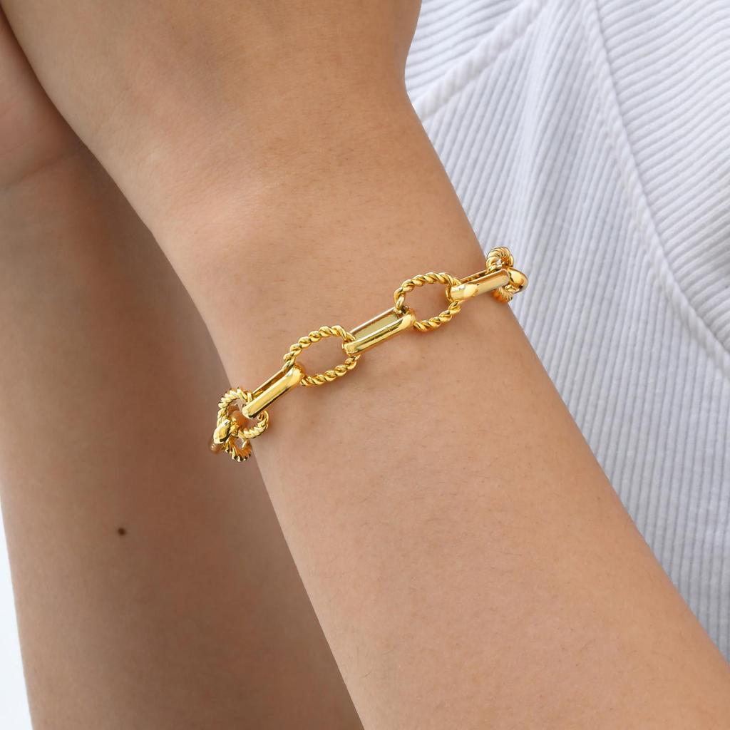 Stainless Steel Oval Twist Handmade Chain Gold Bracelet Female 2411