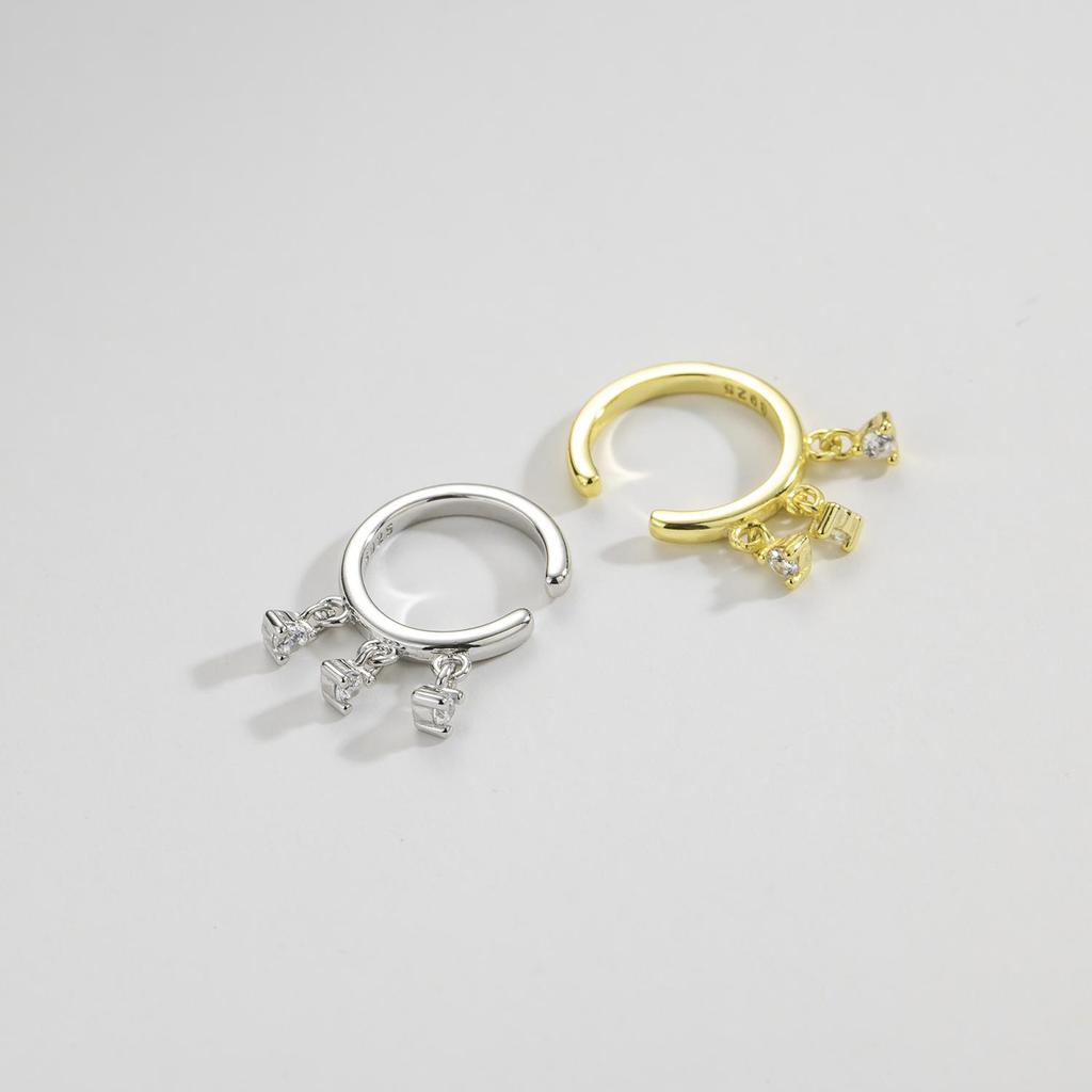 ANDYWEN 100% 925 Sterling Silver Gold Single Sparkly Cuff Piercing Clips Women Luxury Crystal Charm CZ Fine Jewelry Gift