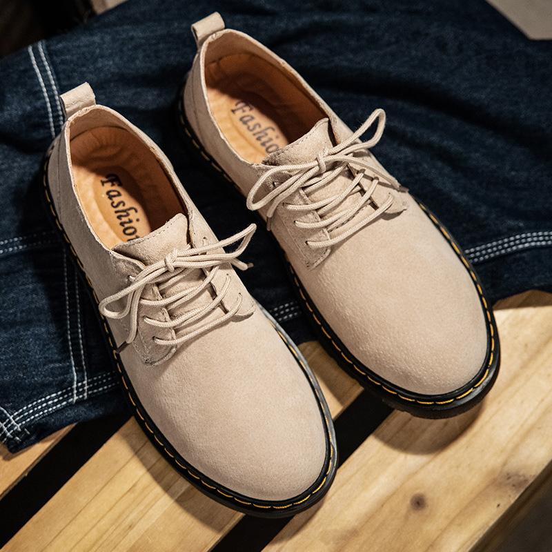 

Кожаная повседневная обувь большого размера в стиле милитари, модные туфли на низком ходу, замшевые матовые ботинки Мартин, мужские туфли на платформе с широким носком 48 песочный