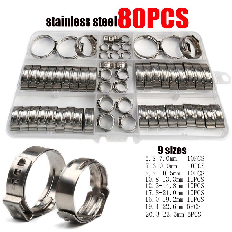 130/80/45pcs 304 Stainless Steel Hose Clamps 5.8-23.5mm Spring Clamps Fuel Water Hose Pipe Clamps Clips  +1PCS Pliers Tool