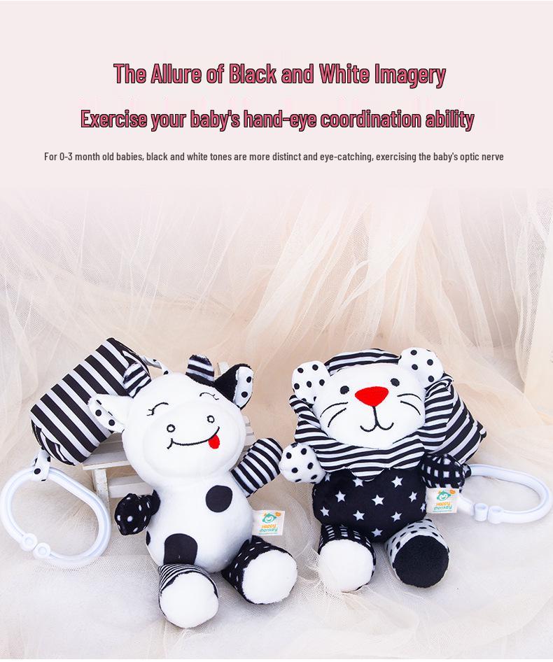 Happy Monkey Baby Crib Rattle: Black & White Cartoon Animal Wind Chime for Early Education