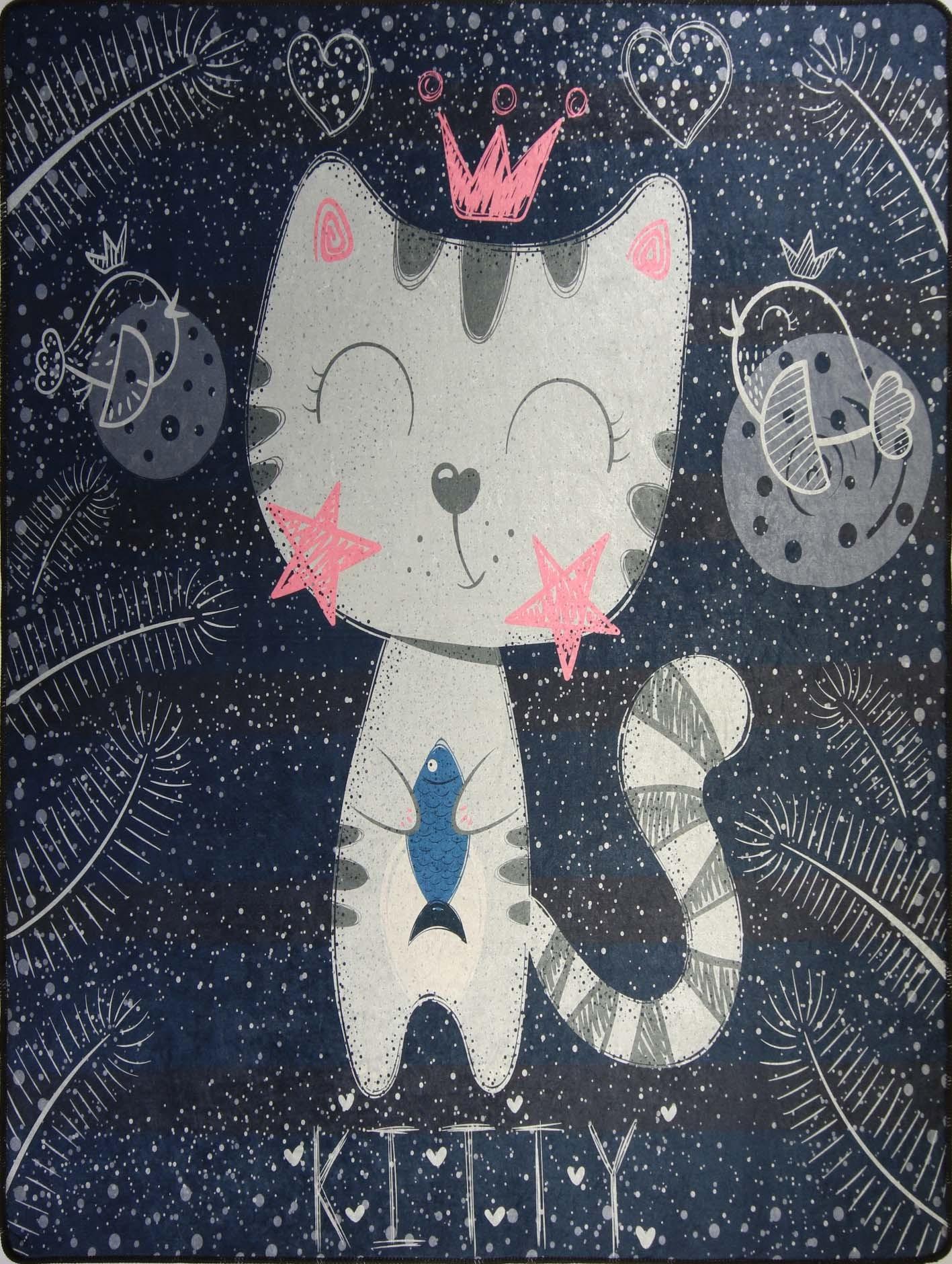 Tapis chambre enfant 120x160 cm Polyester Kitty 120x160 cm bleu