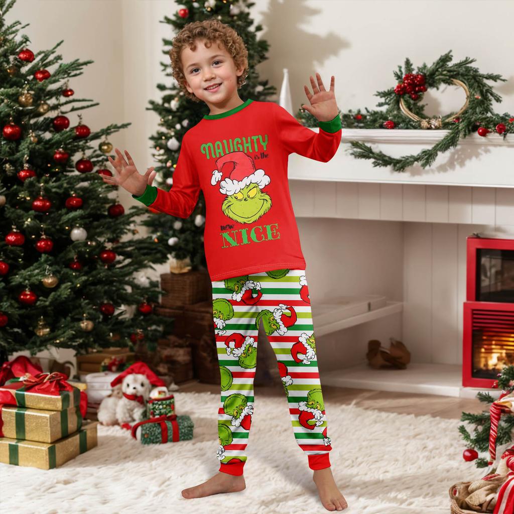 Christmas Print Cute Family Set Pajamas, Home Clothes, Family Set Long Sleeve Top Pants Set