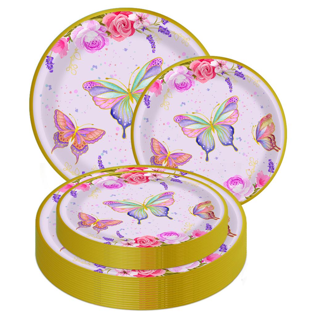 Spring Butterfly Party Decoration Arrangement Paper Cup Paper Plate Knife Fork Spoon Set