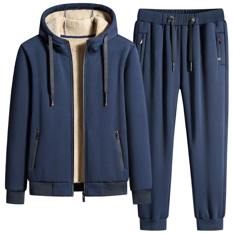 Mens Lamb Cashmere Sets Tracksuit Men Winter Wool Hooded Sweatshirt Thick Warm Sportswear Male Suit Two Piece Set Casual Sets