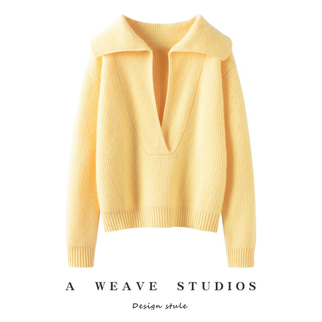 Women's Cashmere Polo Neck Sweater - Loose Fit, Versatile Autumn/Winter Knit Base Layer