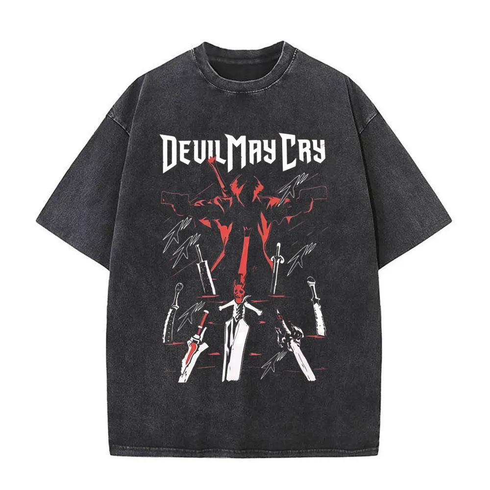 Washed Vintage Game Devil May Cry Dante Graphic Print T Shirt Men Women Summer Casual Oversized Short Sleeve T-shirt Streetwear S разноцветный