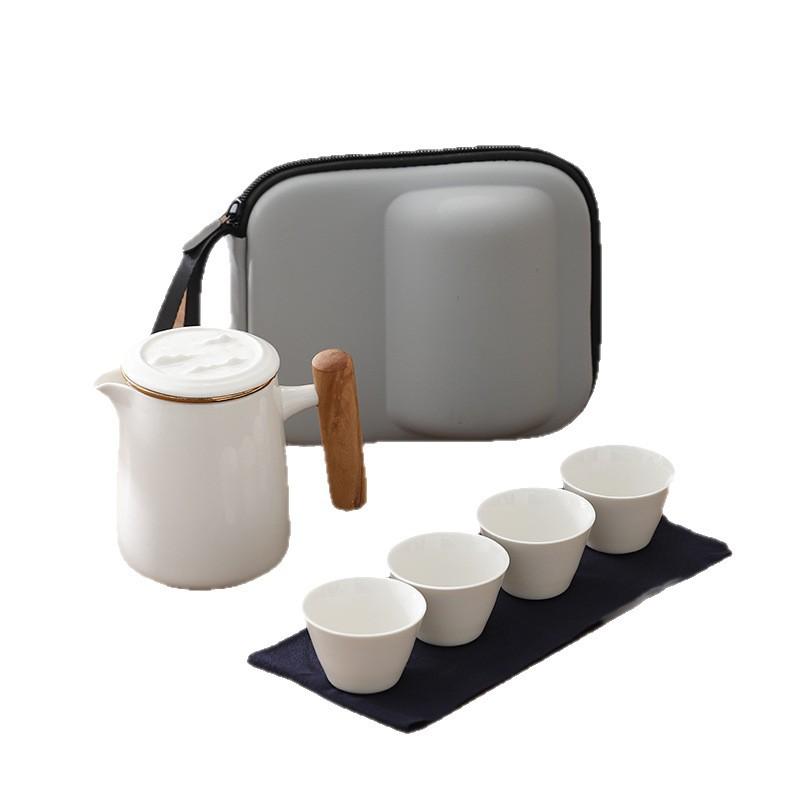 Suet Jade Porcelain Portable Travel Tea Set Small Set, One Pot Four Cups Brewing Teapot Tea Cup Kuaike Cup Kung Fu Tea Set