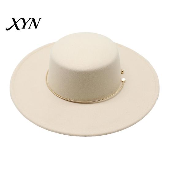 Classic Wide Brim Hat Retro Flat Top Hat, Wool Felt Pork Pie Bowler with Travel Vacation Fashion Metal Ring, Trilby for Women Men Autumn Winter Casual