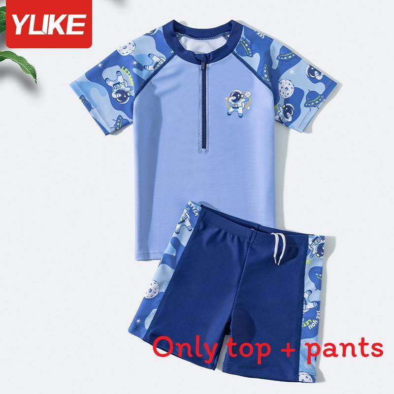 Navy Kids Swimsuit With Polyester Fabric For Water Sports And Sun Protection For Boys And Girls