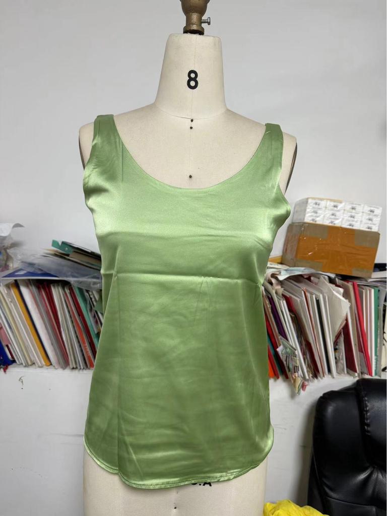 Sleeveless Satin Round Neck Women's Vest - European & American Style