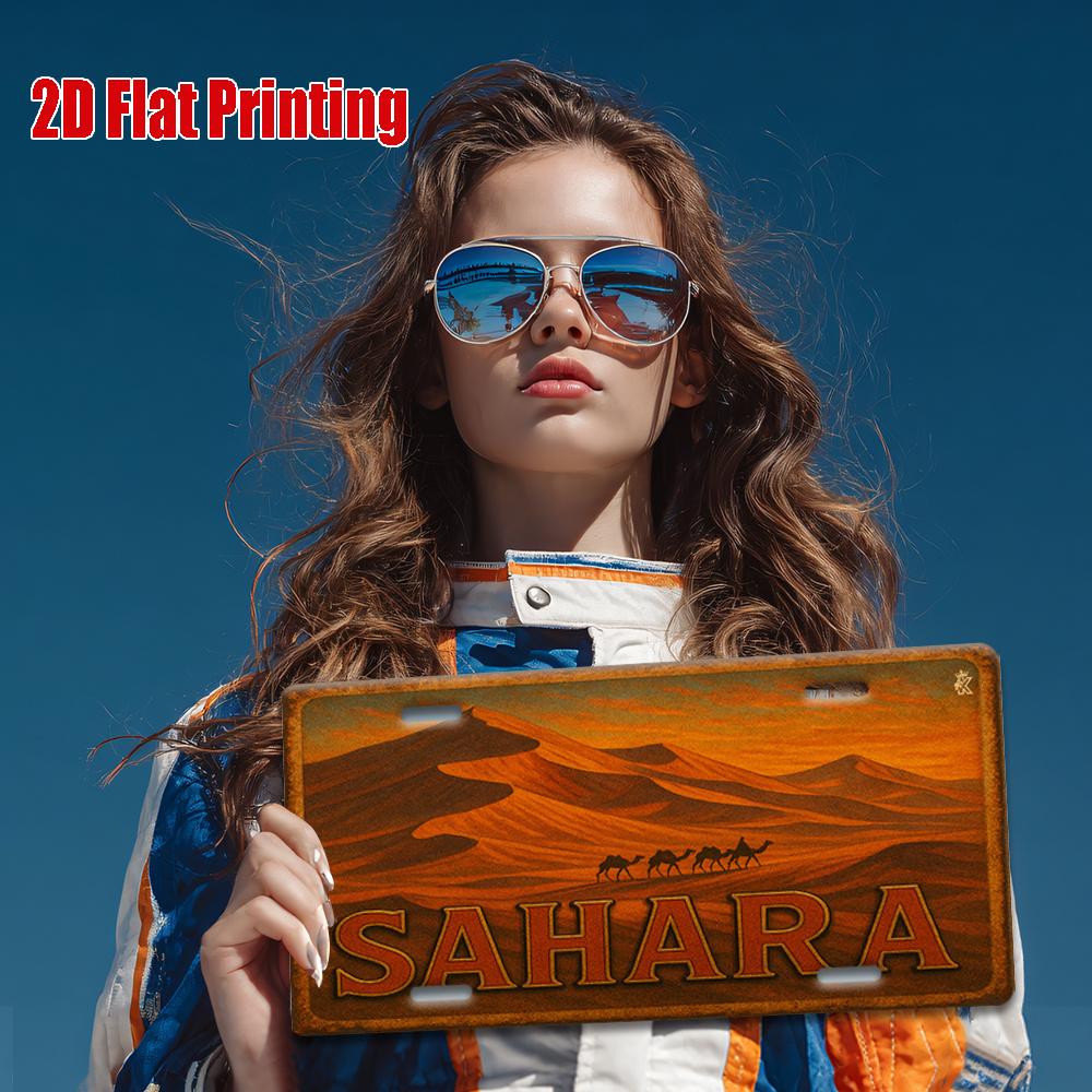 Printing, , Sahara Dunes Caravan Metal License Plate, Decorative Signs & Plaques , Vintage Aluminum Sign, Perfect for Desert