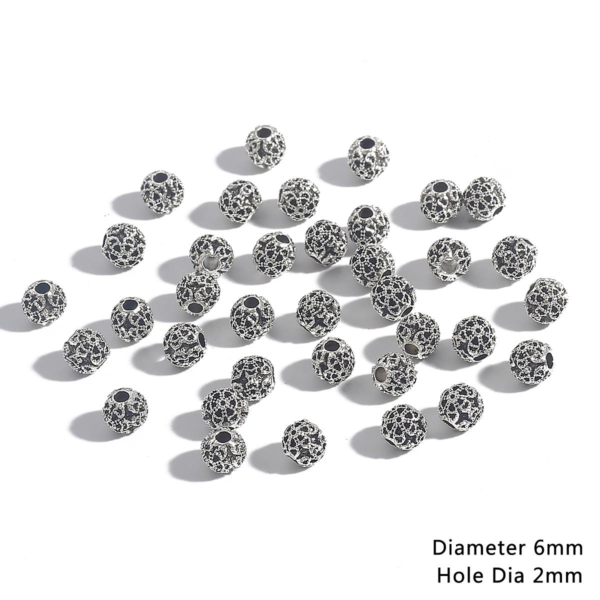 

6 мм 20 шт. полые античные серебряные винтажные металлические бусины для изготовления ювелирных изделий своими руками