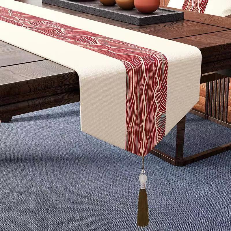 

Новая китайская пряжа, окрашенная жаккардовым пейзажем, настольный флаг, водонепроницаемая хлопково-льняная декоративная скатерть с кисточками, золотое льняное полотно 32*120cm