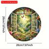 2d Flat 20*20cm Circular Wooden Sign, Retro Windowsill Garden Flower Design, Novel Hippie Decoration Sign, Suitable for Courtyards, Gardening, Offices