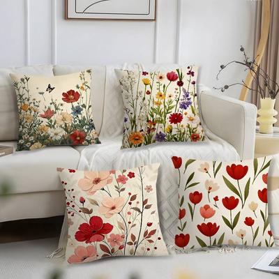 Housse de coussin romantique à fleurs Peluche courte Imprimé Housse de coussin Carré Coussins d'appoint Canapé Décoration de maison