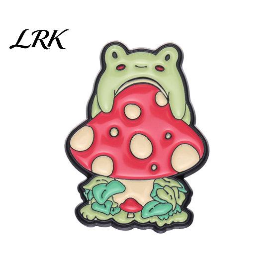 Enamel Safety Pin Brooch Pin, Frog Mushroom Design Lapel Glaze Bright Color Badge Soft Healing Style with Standard Versatile for Clothing Bags